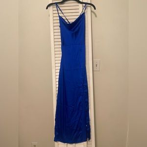 Blue Cowl Neck Dress with Split